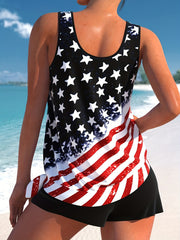 Independence Casual Tankini Set Women's Plus Flag Print Tie...