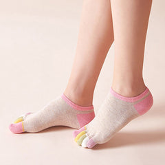 Colorblock Toe Socks for Women - Athletic Crew Five Finger Stockings