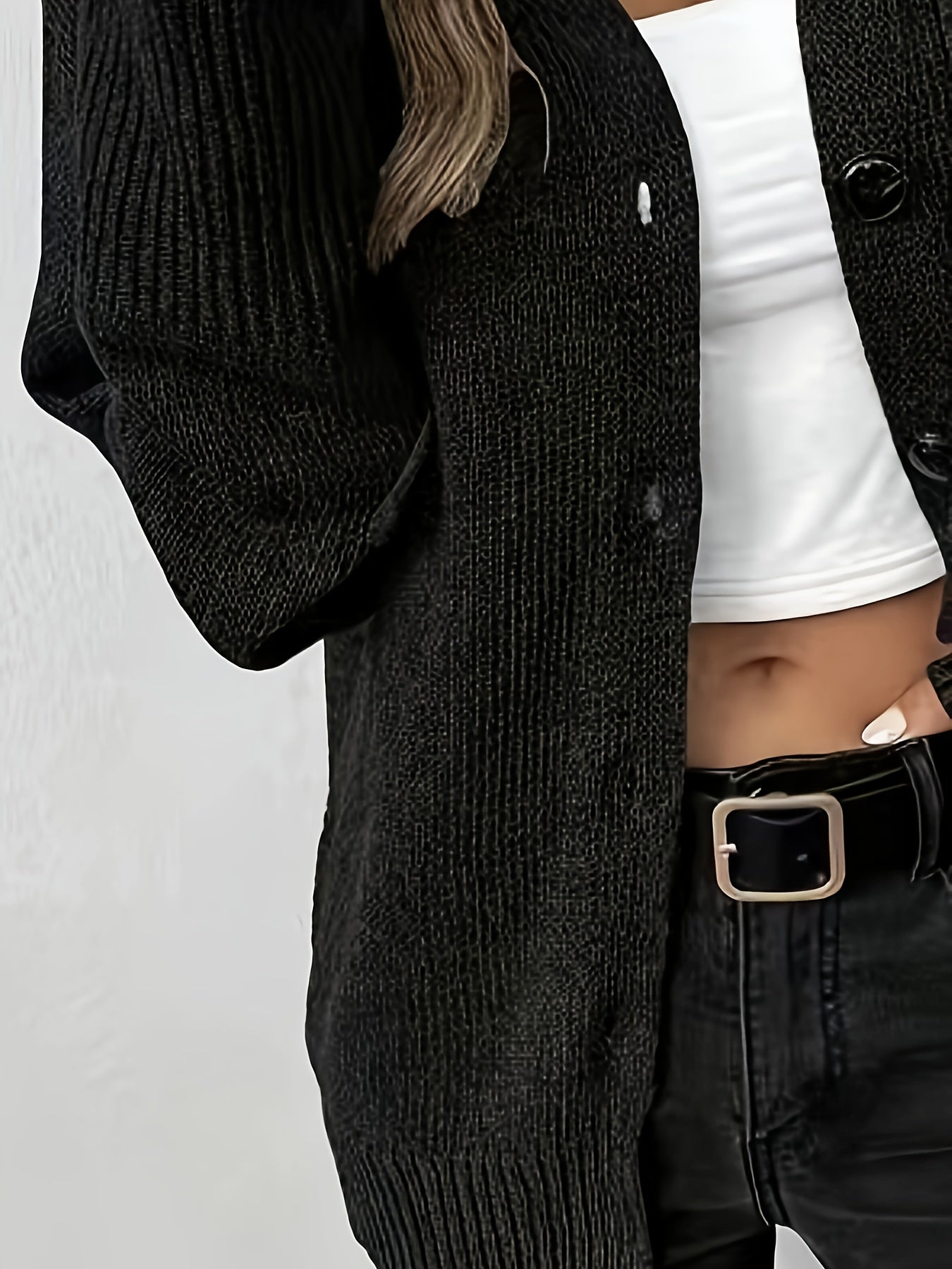 Solid Button Up Hoodie Drawstring Long Sleeve Jumper