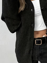 Solid Button Up Hoodie Drawstring Long Sleeve Jumper