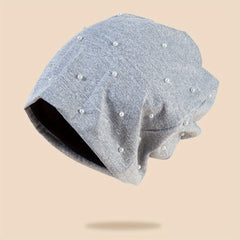 Faux Pearl Decor Beanie Hip Hop Solid Skull Cap Warm Bonnets For Women