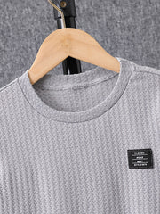 Boy's 2pcs T shirt & Shorts Set Letter Patched Print Short Sleeve Top Waffle Tex