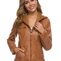 Women's Leather Jacket Solid Side Stripe PU Leather