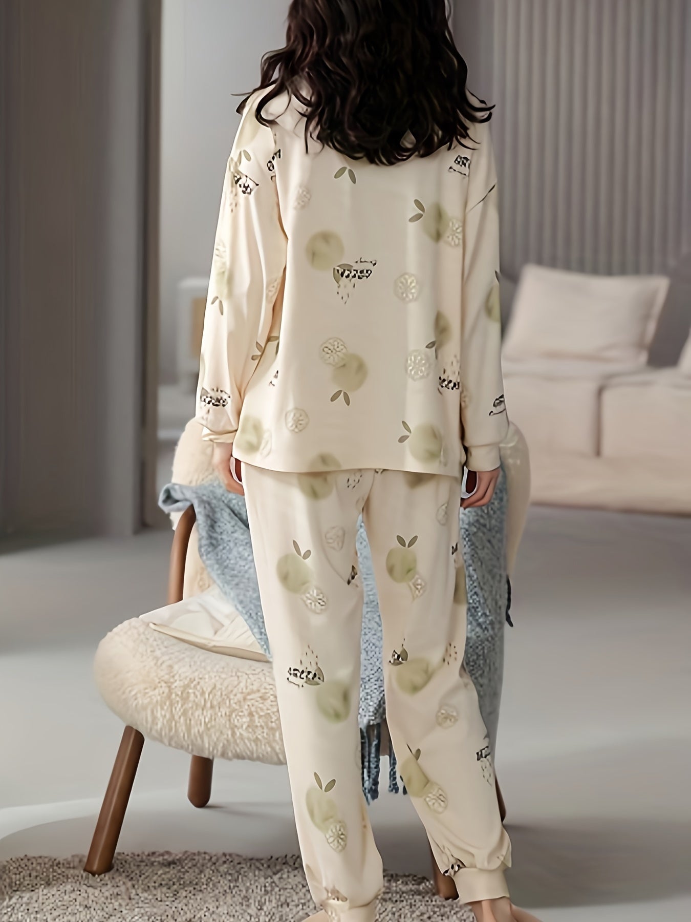 Fruit Print Pajama Set Long Sleeve Top & Pants