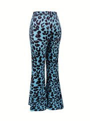 Leopard Print High Rise Flared Leg Trousers