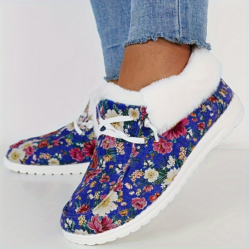 Floral Pattern Non-slip Walking Sneakers Warm Comfort Sport Shoes
