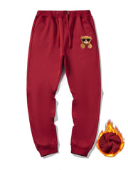 Men's Bear Sunglasses Sherpa Fleece Drawstring Sweatpants