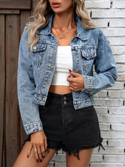 Long Sleeve Button Up Crop Denim Jacket