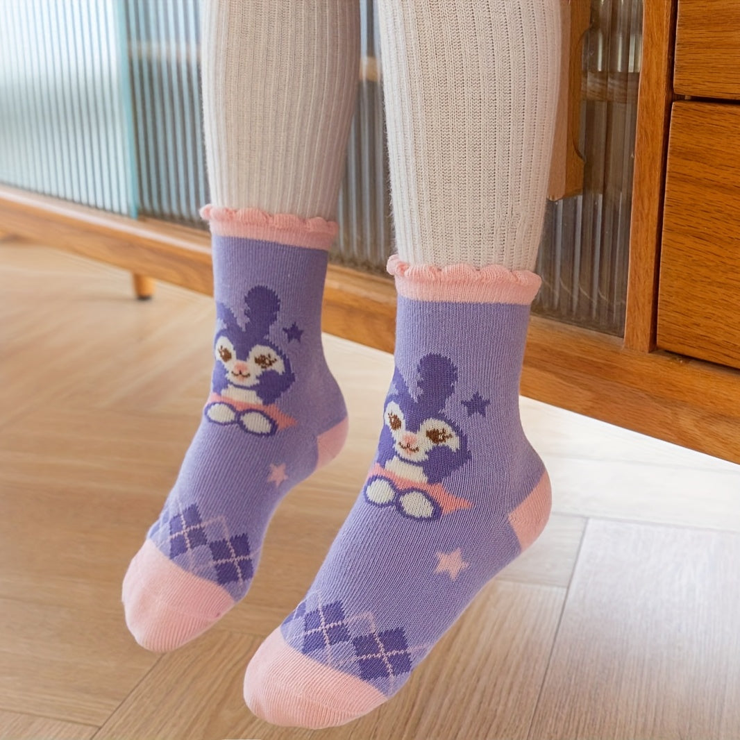 5 Pairs Cartoon Pattern Crew Socks for Girls Kids