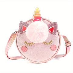 Kids Rainbow Glitter Shoulder Bag Round Crossbody Coin Purse