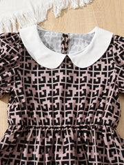 Girl's Plaid Print Tunic Dress Kids Party Dress