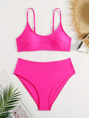 Casual Bikini Set Women's Solid Round Neck 2 Piece Set