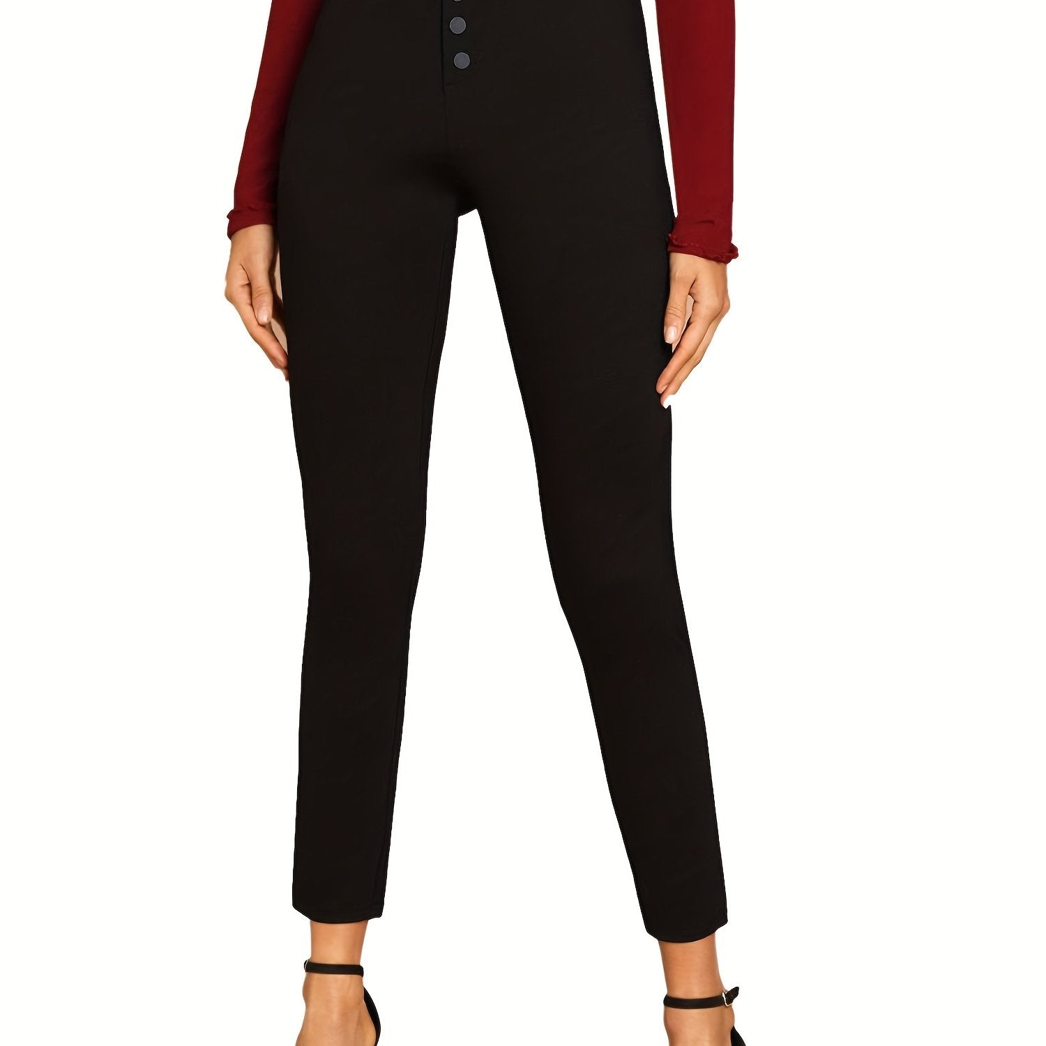 High Waist Skinny Pants With Button Front