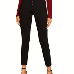 High Waist Skinny Pants With Button Front