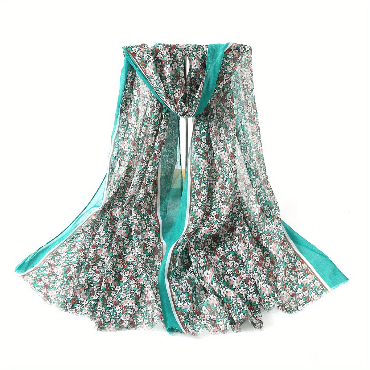 Floral Print Block Scarf Raw Edge Shawl Casual Windproof Head Wrap