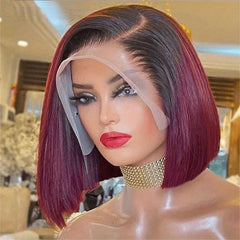 Short Bob Cut Straight Human Hair Wig 180 Density with Natural Hairline