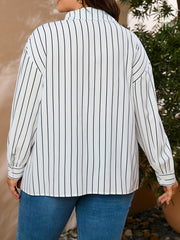 Casual Blouse Women's Plus Stripe & Heart Print Button Up