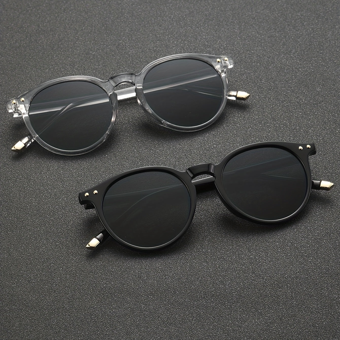 2 Pairs Men's Casual Round Frame Sunglasses with Case