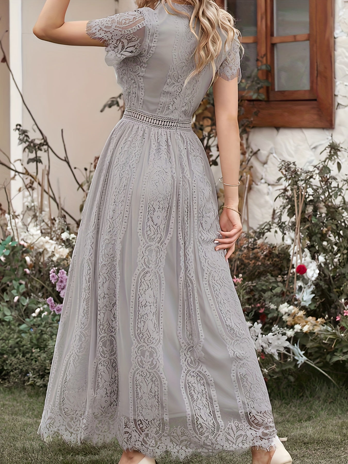 Lace V Neck Maxi Bridesmaid Dress