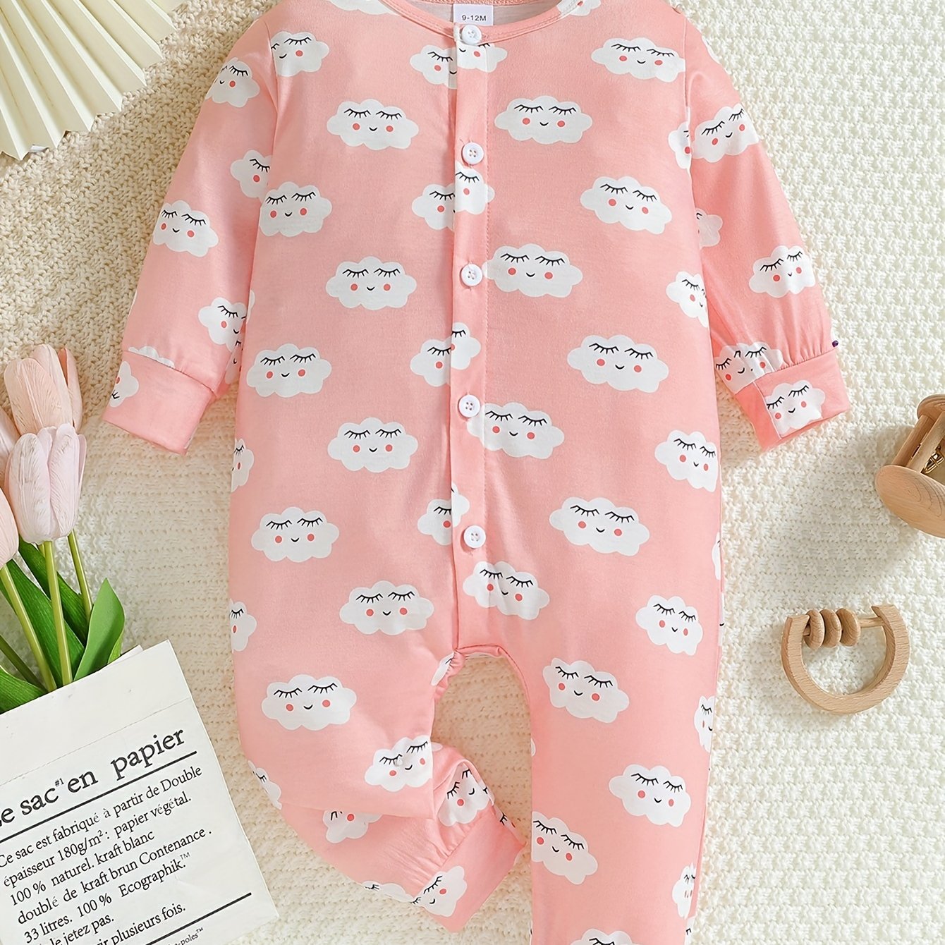 2pcs Baby Girls Clouds Print Bodysuit Set