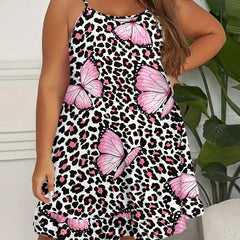 Cami Nightdress Butterfly & Leopard Print Ruffle Trim Sleep Dr