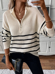 Striped Print Knit Sweater Long Sleeve Women's Clothing