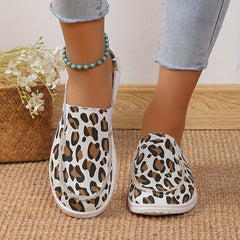Women's Cow Print Mule Sneakers Slip On Canvas Shoes Lightweight