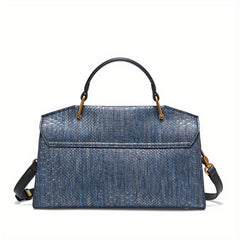 Vintage Croc Pattern Large Tote Bag Women Split Leather Shoulder Detachable Stra