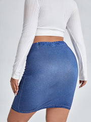 Denim Print High Waist Mini Skirt Women's Plus High Stretch