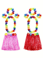 2 Sets Hawaiian Grass Hula Skirts & Leis for Women