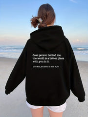 Letter Print Kangaroo Pocket Hoodie Casual Long Sleeve Drawstring Hoodies