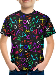 Boys Cartoon T-Shirt Doodle Print Kids Casual Top Summer Clothes