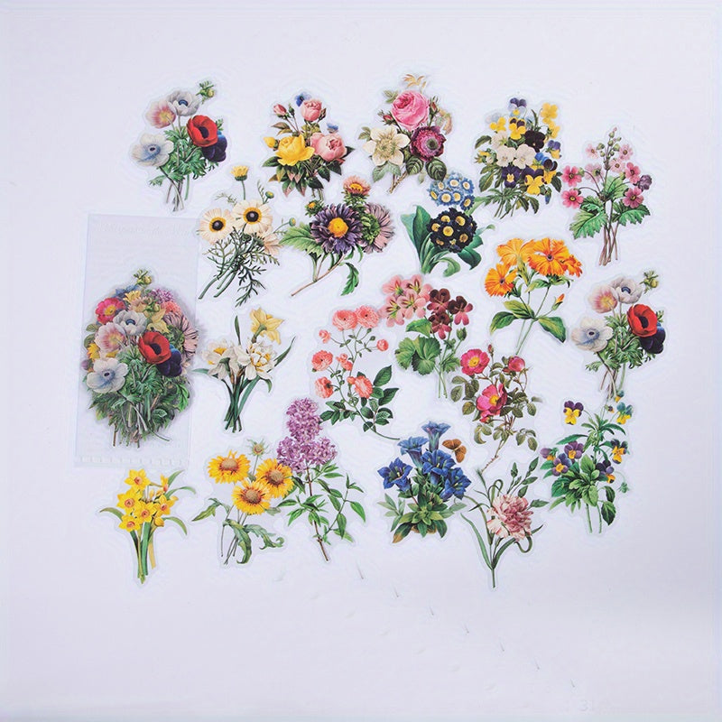 40 Pcs Plant Flower PET Sticker Pack Waterproof Decorative