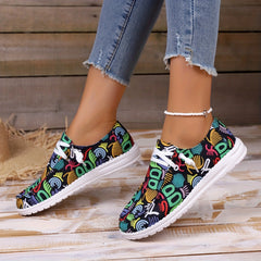 Women's Graffiti Canvas Lace-Up Sneakers Low Top Flat Shoes