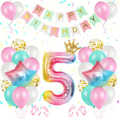 5th Birthday Balloon Set with Happy Birthday Banner and Foil Balloons