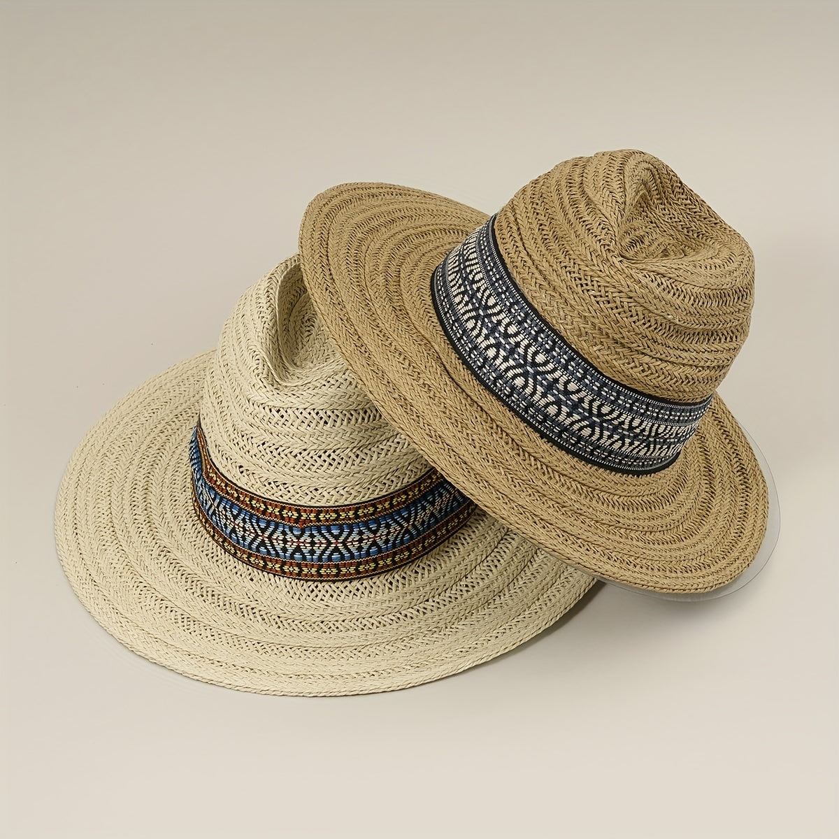 Drawstring Woven Cowboy Hat Spring Autumn Sun Protection Jazz Straw Hat