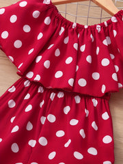 Girls Off Shoulder Polka Dot Romper Jumpsuit