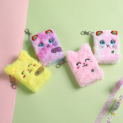 Plush Cat Diary Keychain Notebook - Turmeric Light Purple Pink