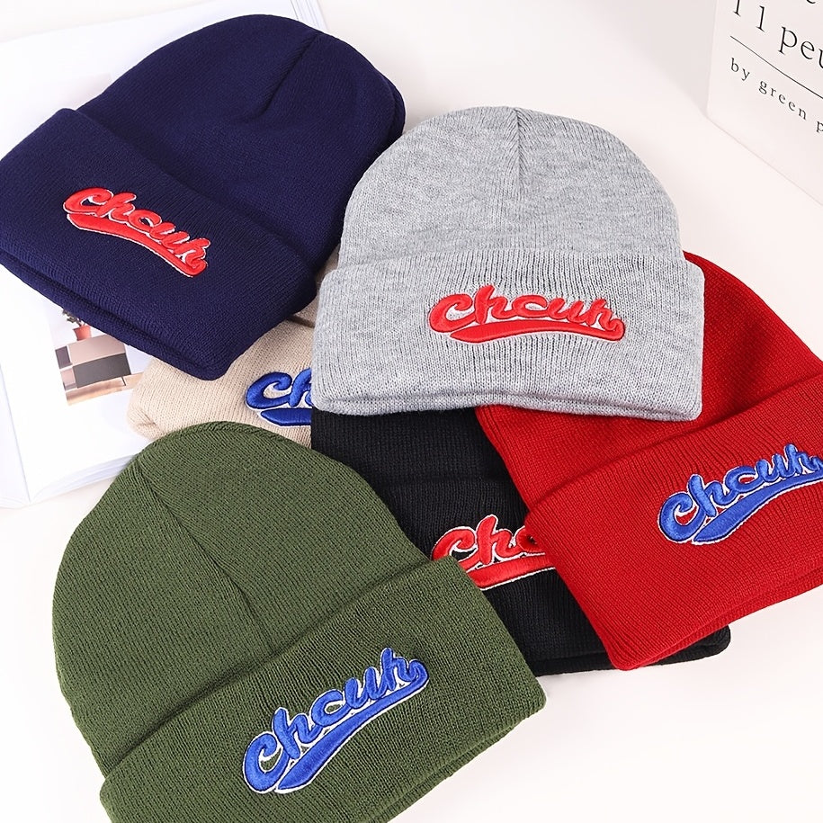 Men's Letter Embroidery Knitted Hat Warm Ear Protection Sports Hat