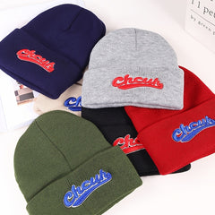 Men's Letter Embroidery Knitted Hat Warm Ear Protection Sports Hat