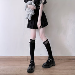 Bow Decor Calf Socks Mesh Stitching Knee High Socks