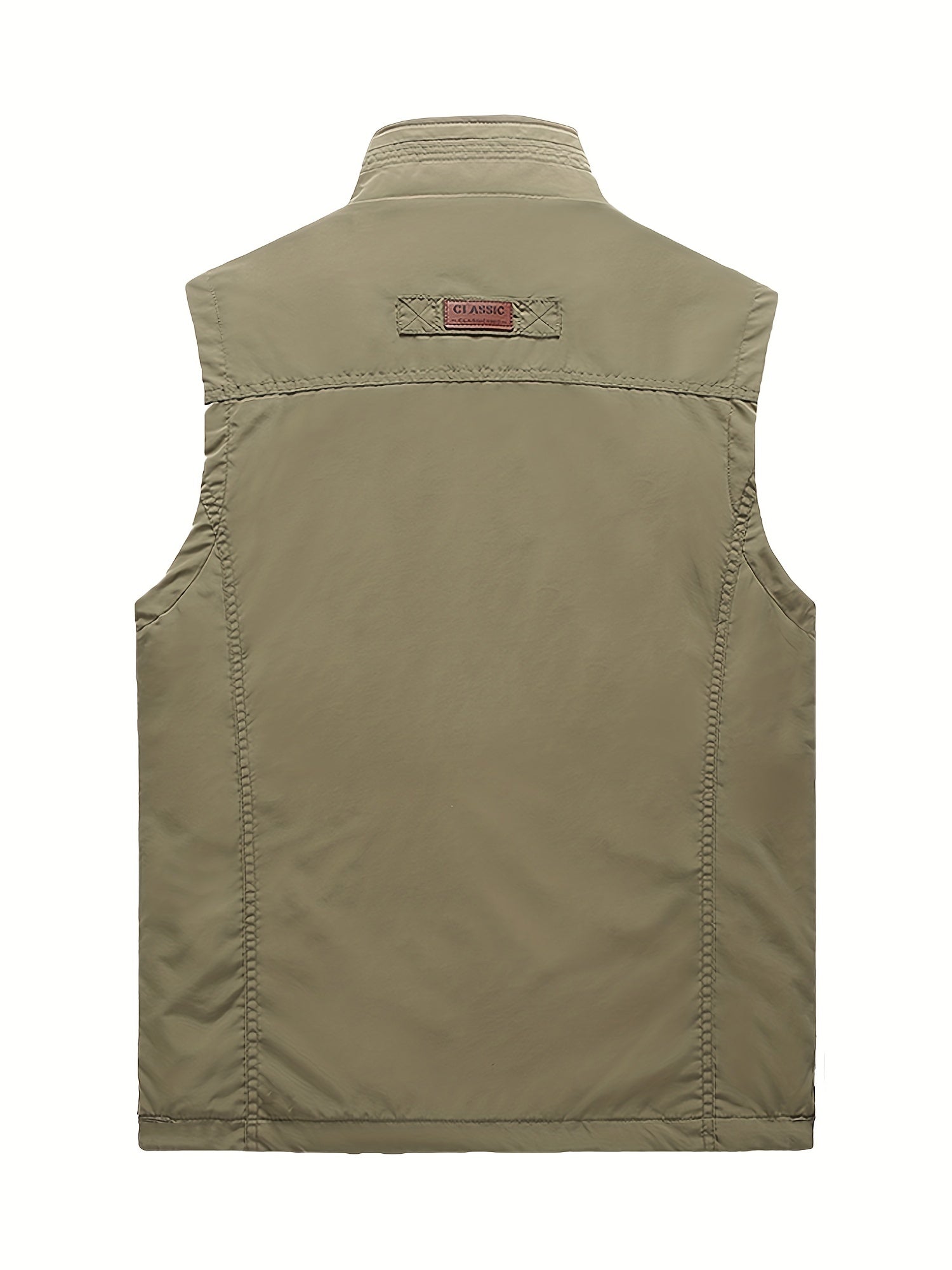 Men's Zipper Pockets Cargo Vest Stand Collar Zip Up Outwear for Spring Summer