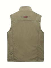 Men's Zipper Pockets Cargo Vest Stand Collar Zip Up Outwear for Spring Summer