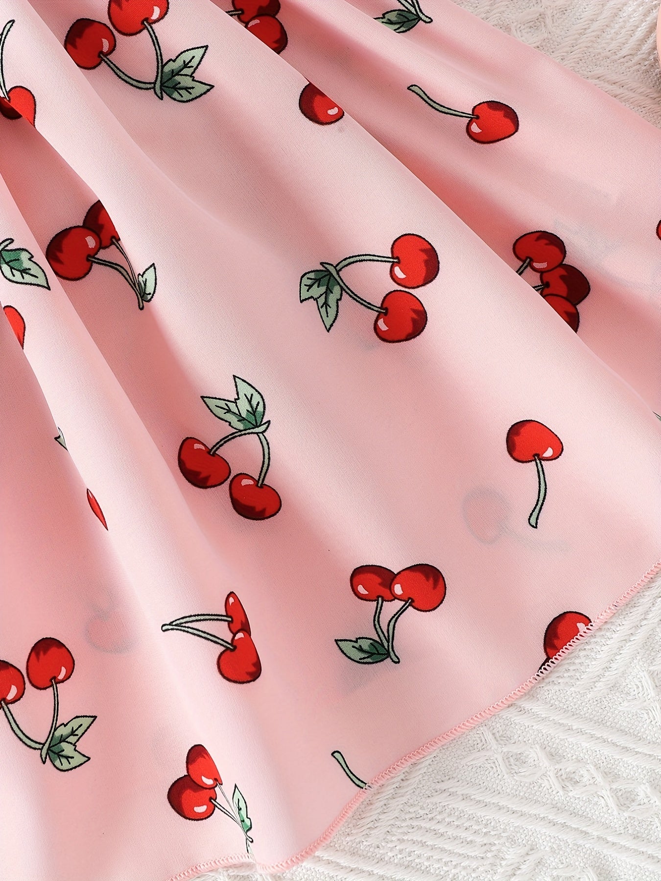 Girls Cherry Print Ruffle Shoulder Sleeveless Dress for Summer