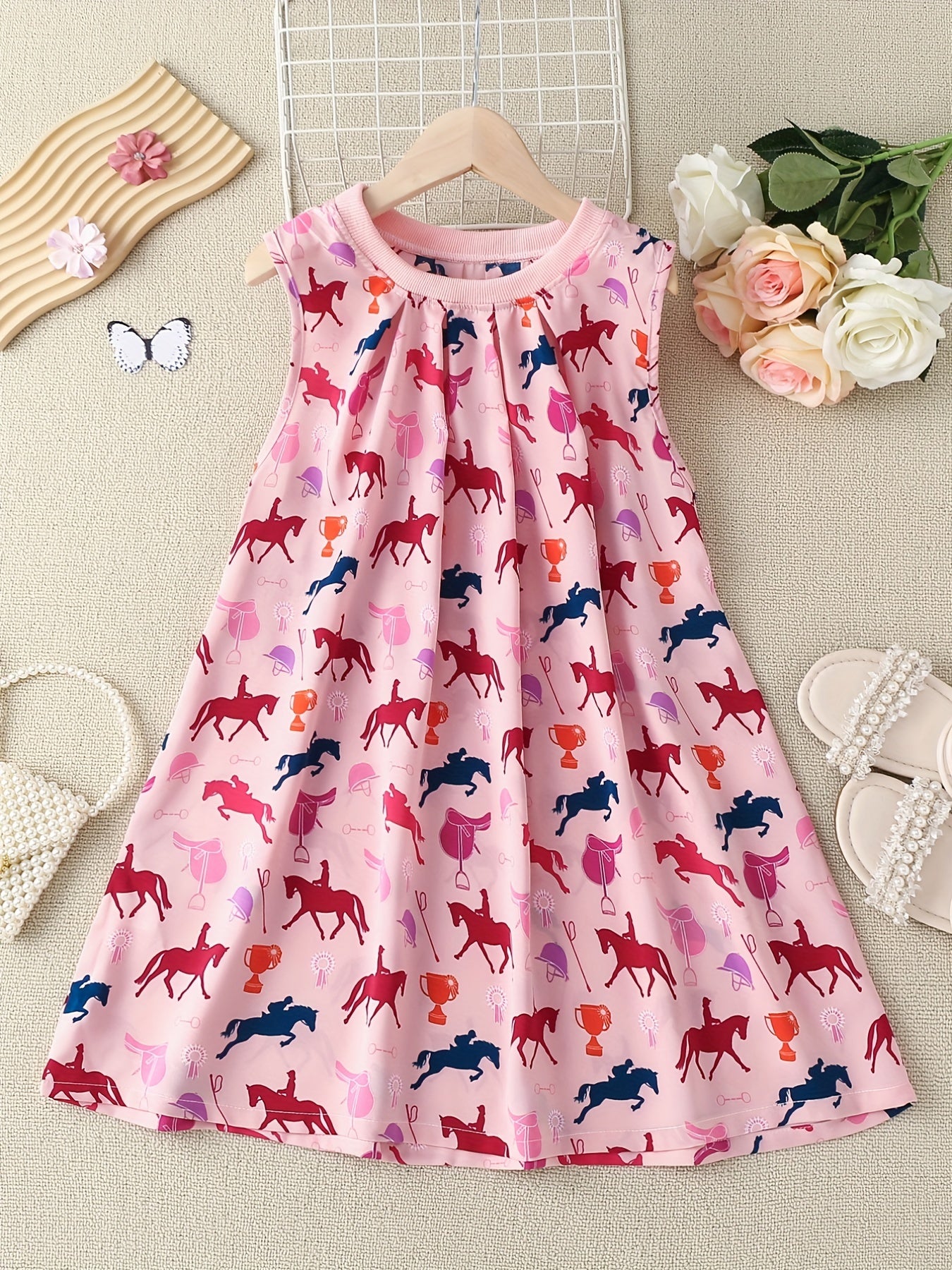 Girls Casual Graffiti Print Sleeveless Dress