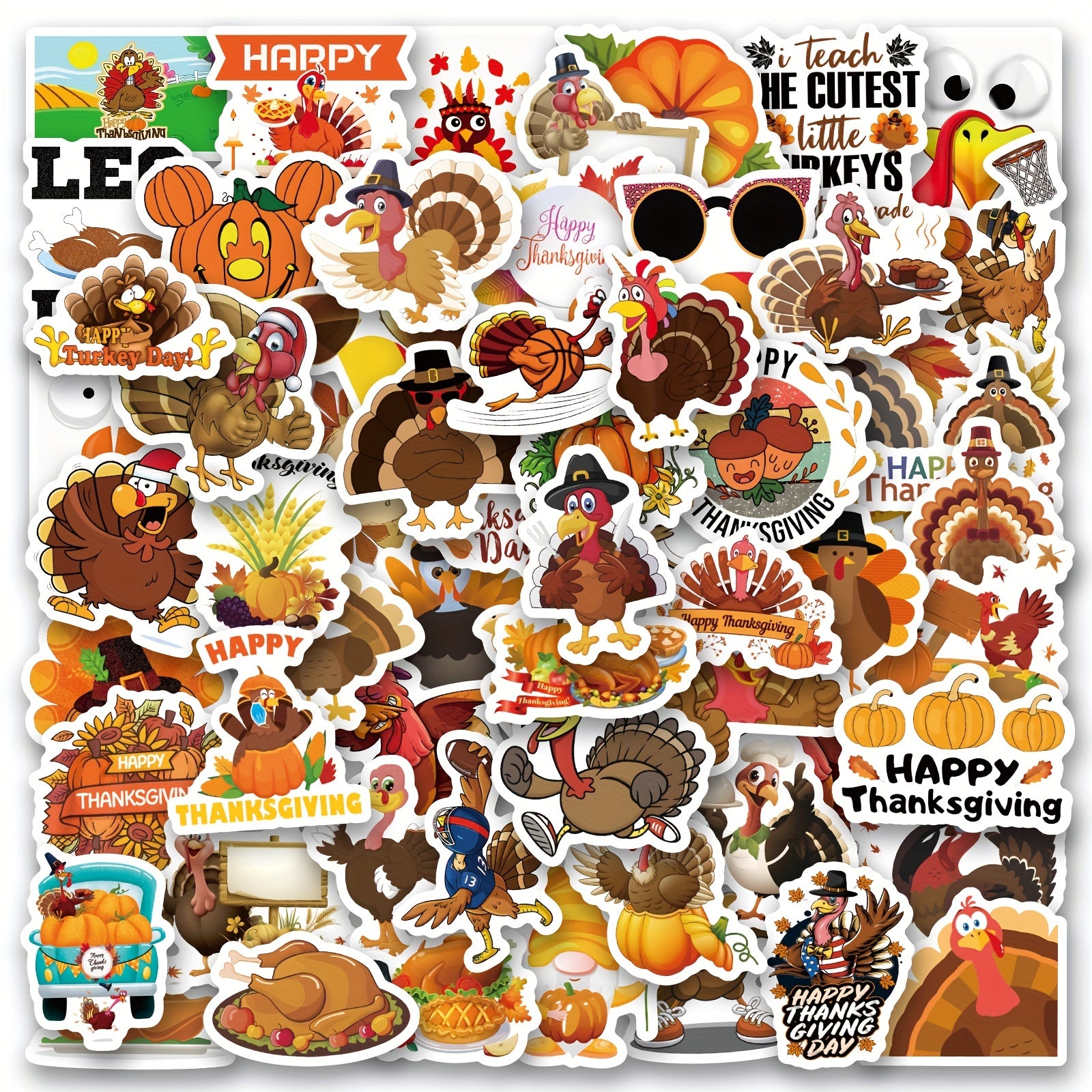 60pcs Thanksgiving Cartoon Stickers for Water Bottles Laptop Bumper Skateboard