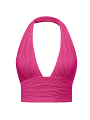Y2K Ruched Halter Neck Top Sexy Backless Summer Women's Clothing
