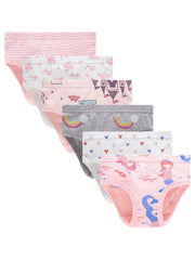 6pk Girls Triangle Panties Cartoon Print 100% Cotton Underwear