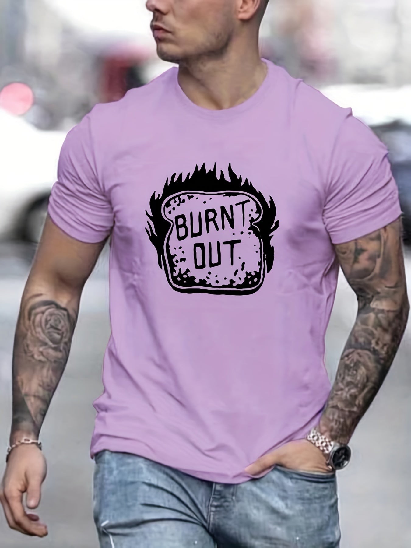 Men's Burnt Out Letter Print T-shirt for Summer