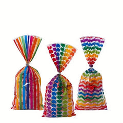 50pcs Rainbow Stripe Bread Packaging Bag - Assorted Candy Biscuit Gift Bag